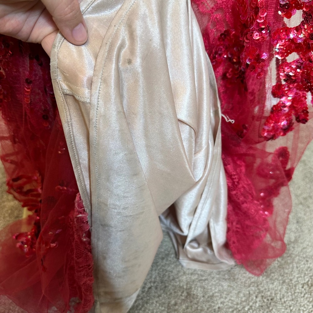VTG Red Sequin Floral Lace Gown Sleeveless Keyhole Back Formal Evening Prom Gala - Picture 7 of 15